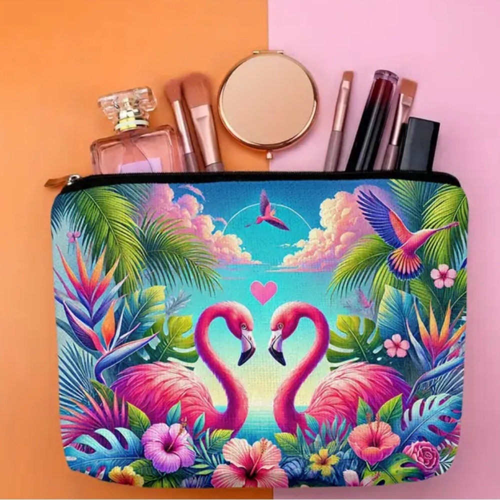 NEW Bright Tropical Flamingo Makeup Bag